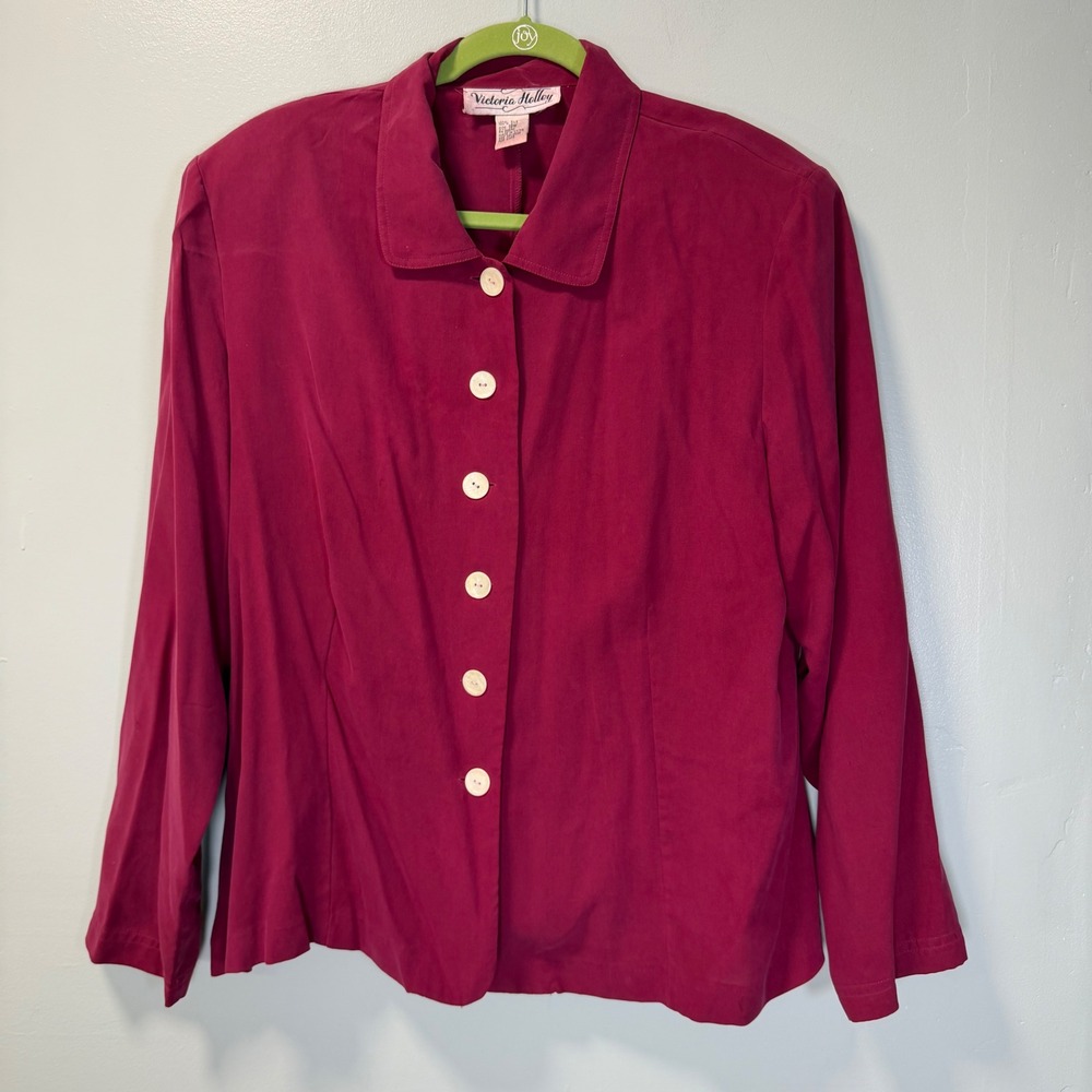 Victoria Holley Vintage 100% Silk Magenta Pink Button Front Blazer‎ Jacket 18W